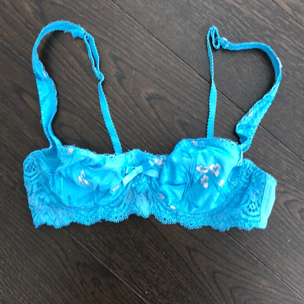 Aubade Paris Blue Floral and Lace Bra 34B